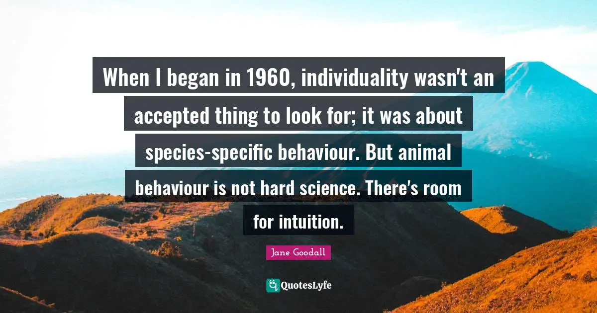 When I began in 1960, individuality wasn't an accepted thing to look for; it was about species-specific behaviour. But animal behaviour is not hard science. There's room for intuition.