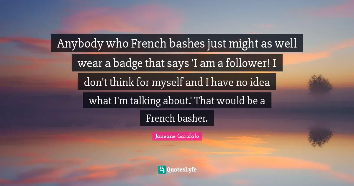 Anybody who French bashes just might as well wear a badge that says 'I am a follower! I don't think for myself and I have no idea what I'm talking about.' That would be a French basher.