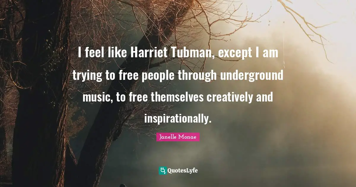 I feel like Harriet Tubman, except I am trying to free people through underground music, to free themselves creatively and inspirationally.
