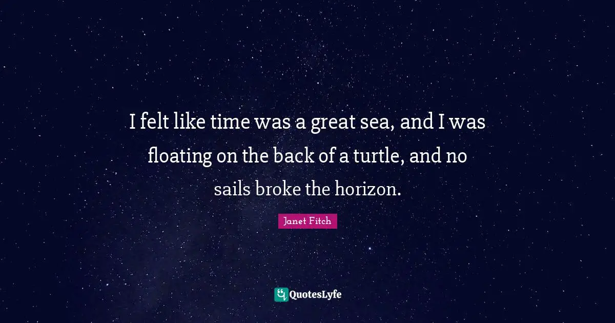 I felt like time was a great sea, and I was floating on the back of a turtle, and no sails broke the horizon.