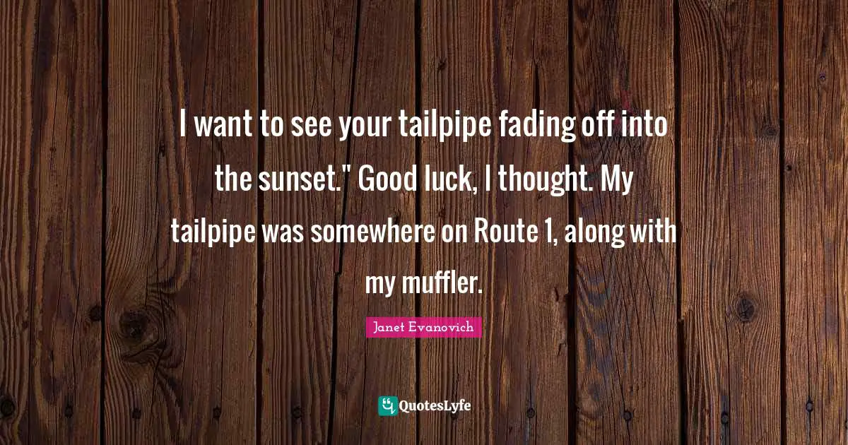 I want to see your tailpipe fading off into the sunset." Good luck, I thought. My tailpipe was somewhere on Route 1, along with my muffler.