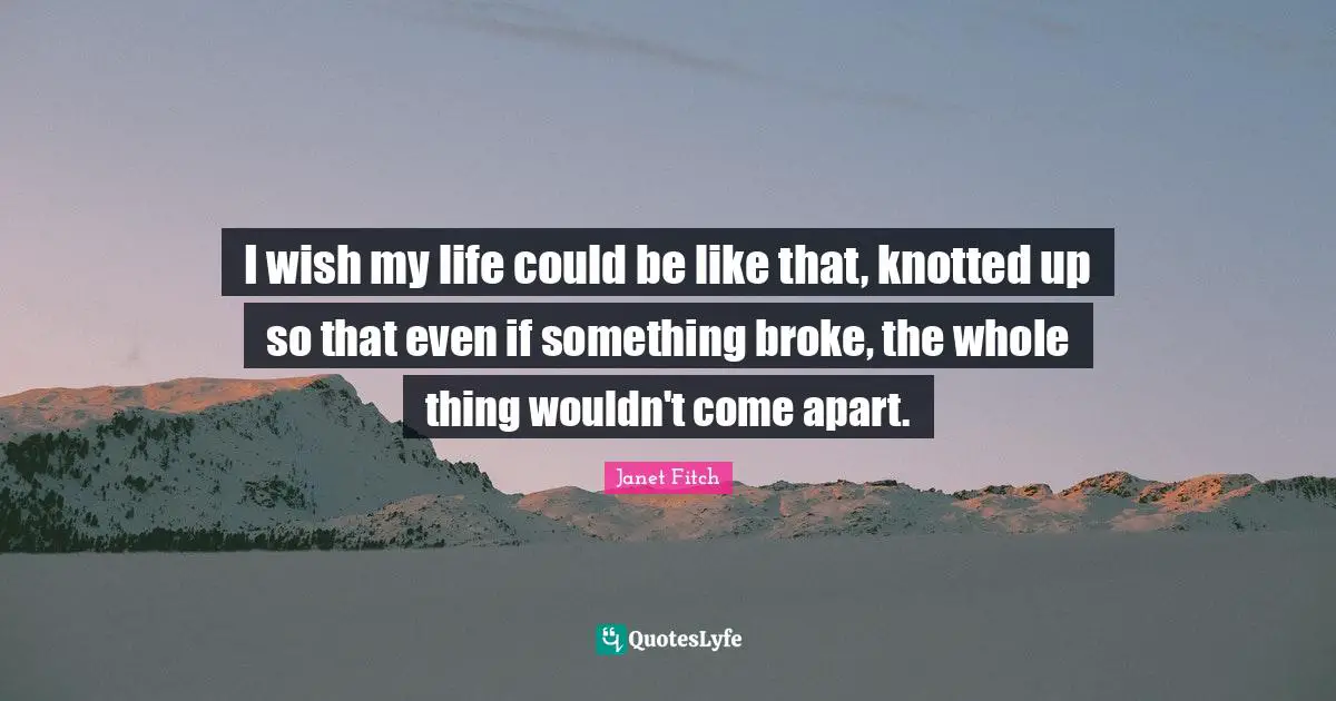 I wish my life could be like that, knotted up so that even if something broke, the whole thing wouldn't come apart.