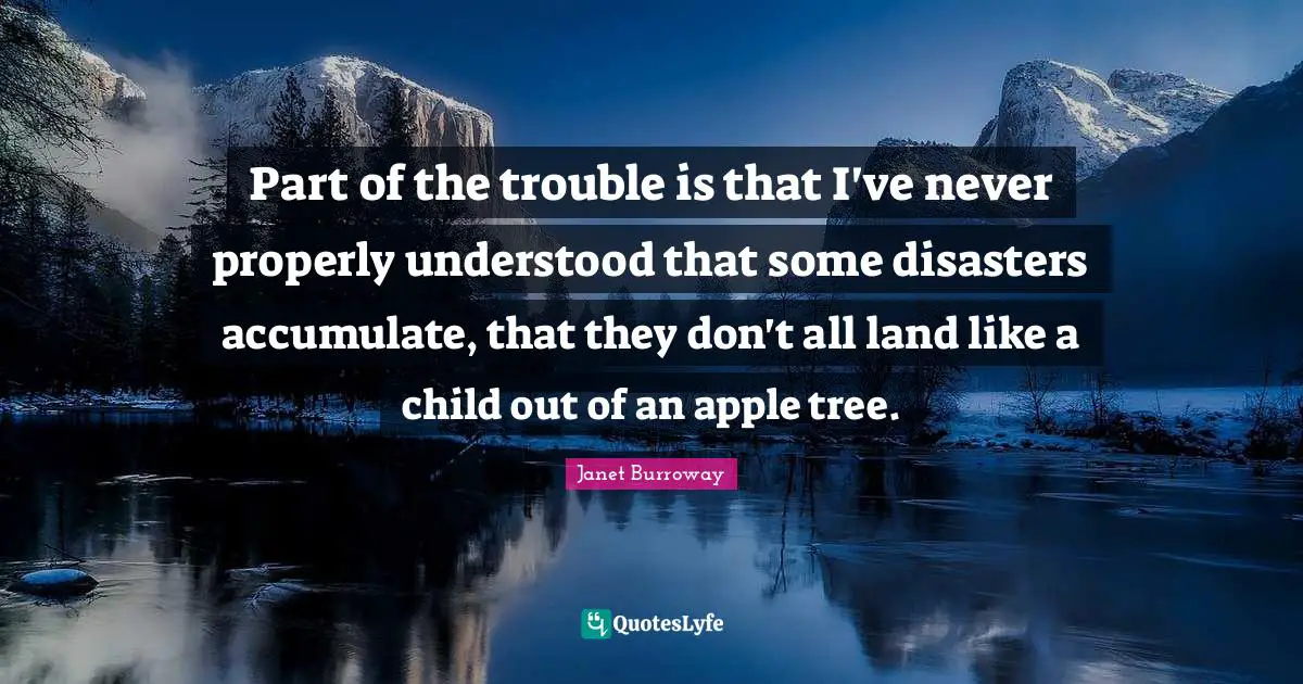 Part of the trouble is that I've never properly understood that some disasters accumulate, that they don't all land like a child out of an apple tree.