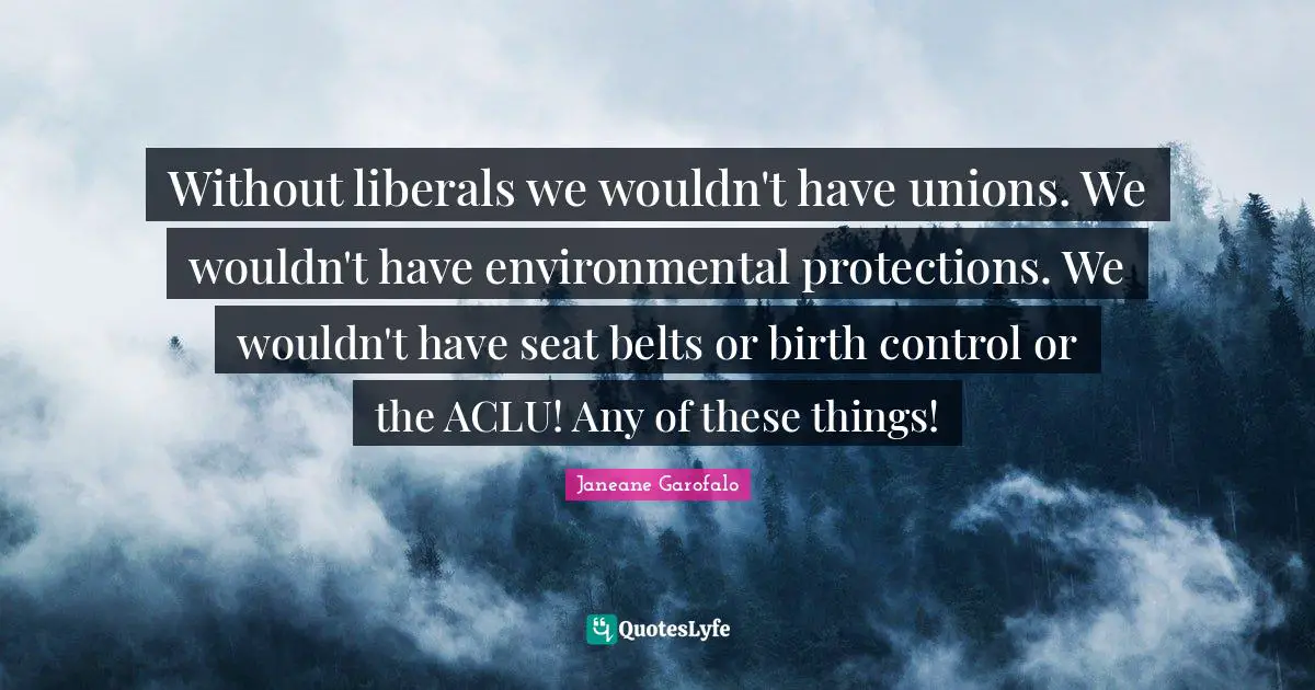 Belts Quotes: "Without liberals we wouldn't have unions. We wouldn't have environmental protections. We wouldn't have seat belts or birth control or the ACLU! Any of these things!"