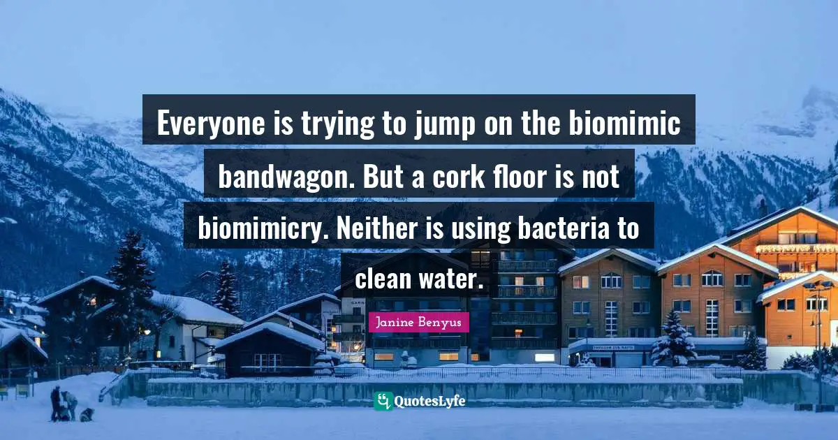 Janine Benyus Quotes: Everyone is trying to jump on the biomimic bandwagon. But a cork floor is not biomimicry. Neither is using bacteria to clean water.