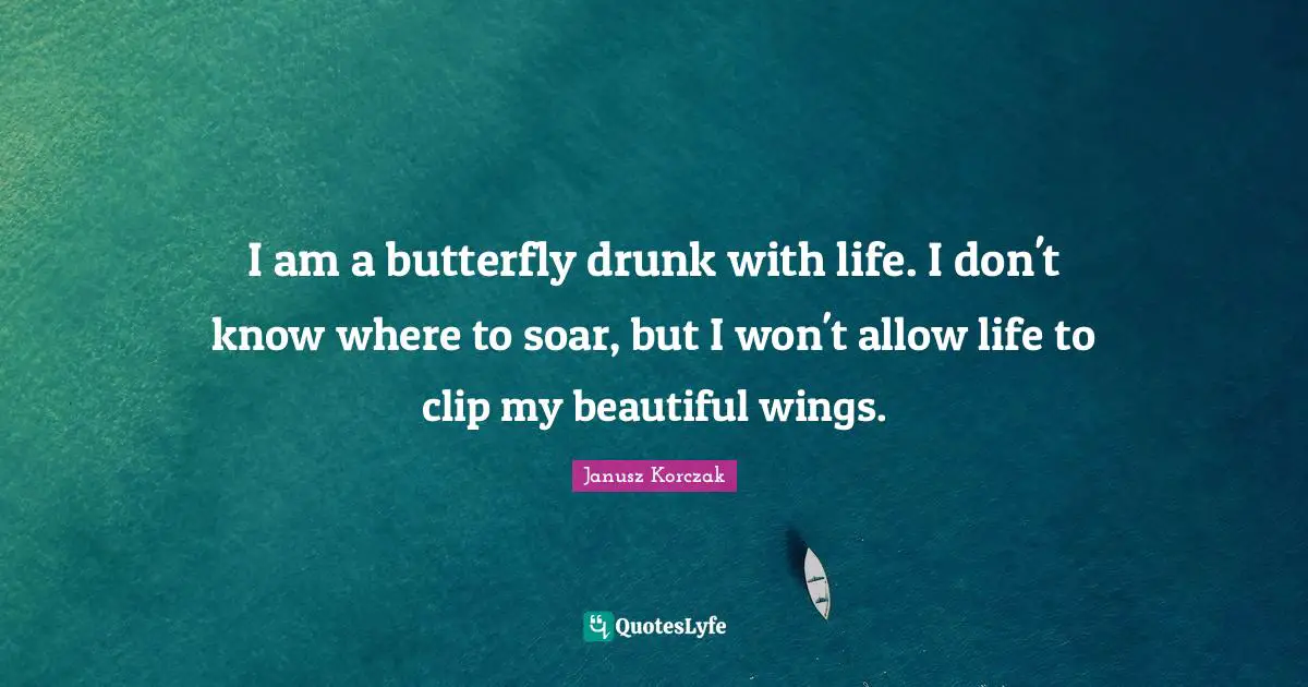 I am a butterfly drunk with life. I don't know where to soar, but I won't allow life to clip my beautiful wings.