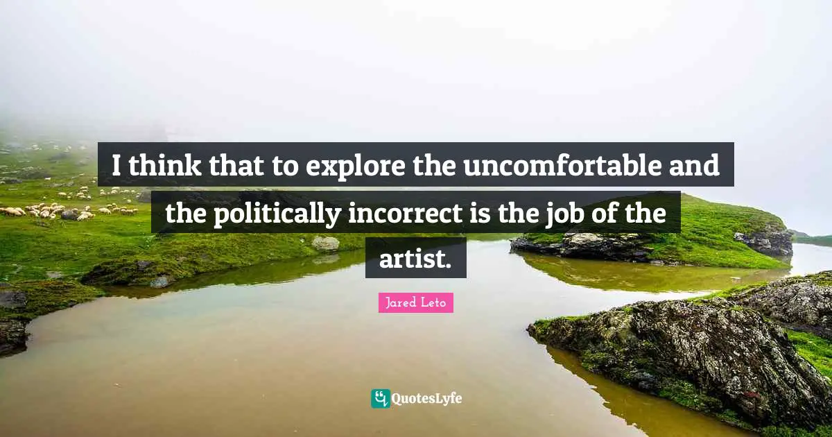 I think that to explore the uncomfortable and the politically incorrect is the job of the artist.