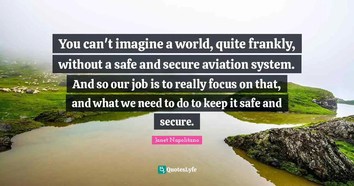 Janet Napolitano Quotes: "You can't imagine a world, quite frankly, without a safe and secure aviation system. And so our job is to really focus on that, and what we need to do to keep it safe and secure."