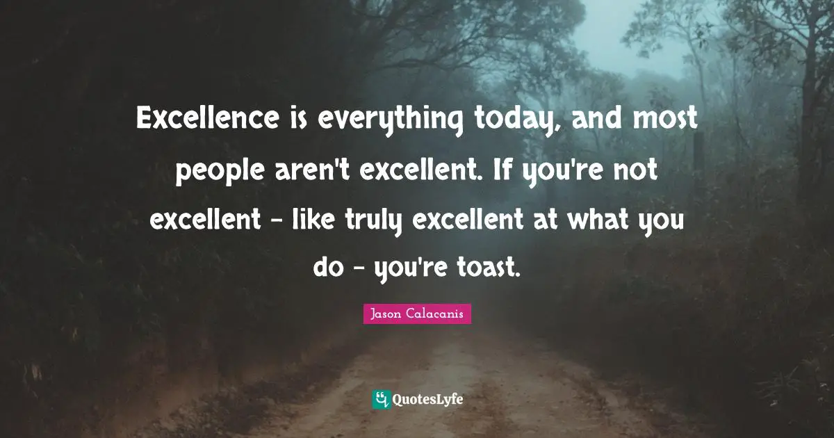 Excellence is everything today, and most people aren't excellent. If you're not excellent - like truly excellent at what you do - you're toast.