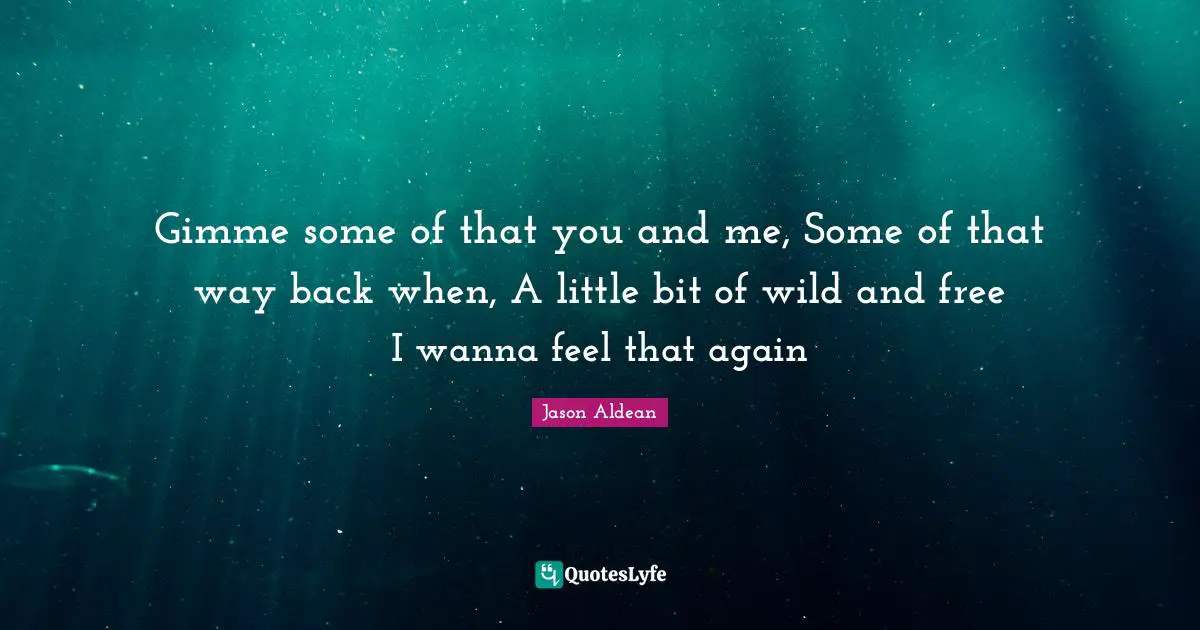 Gimme some of that you and me, Some of that way back when, A little bit of wild and free I wanna feel that again