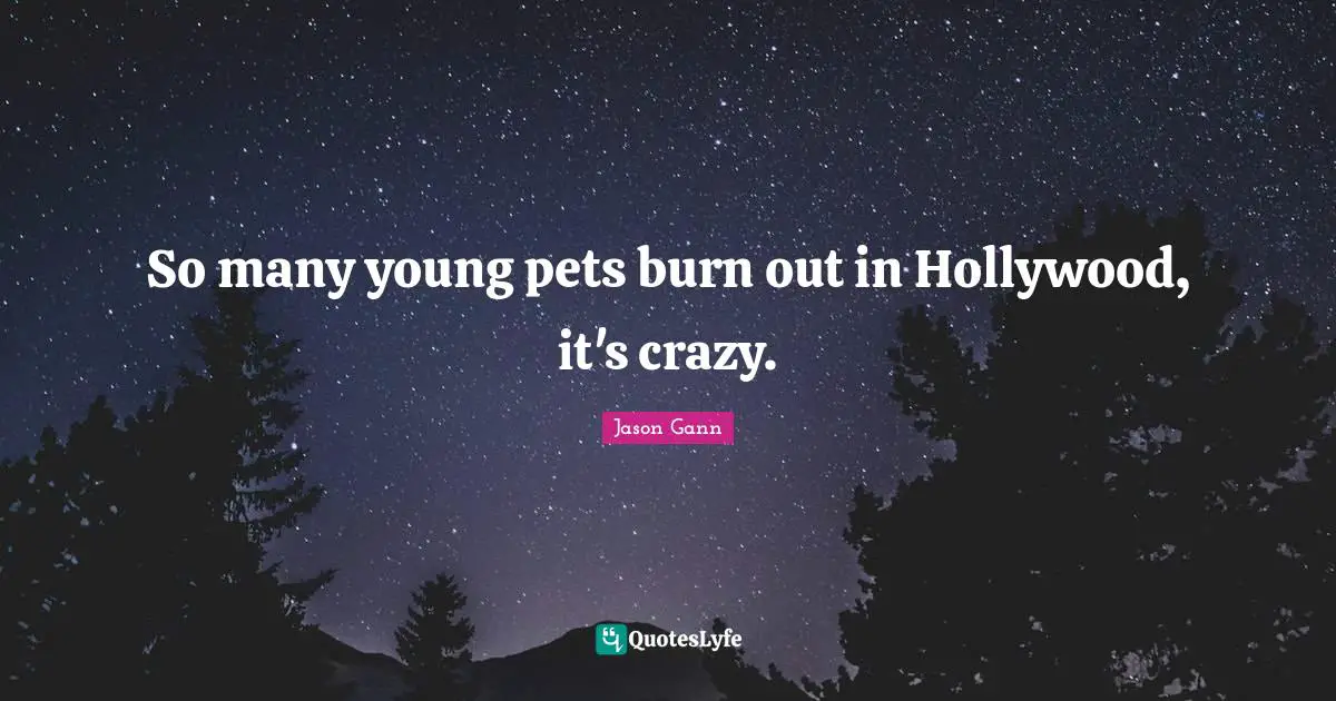 Jason Gann Quotes: "So many young pets burn out in Hollywood, it's crazy."