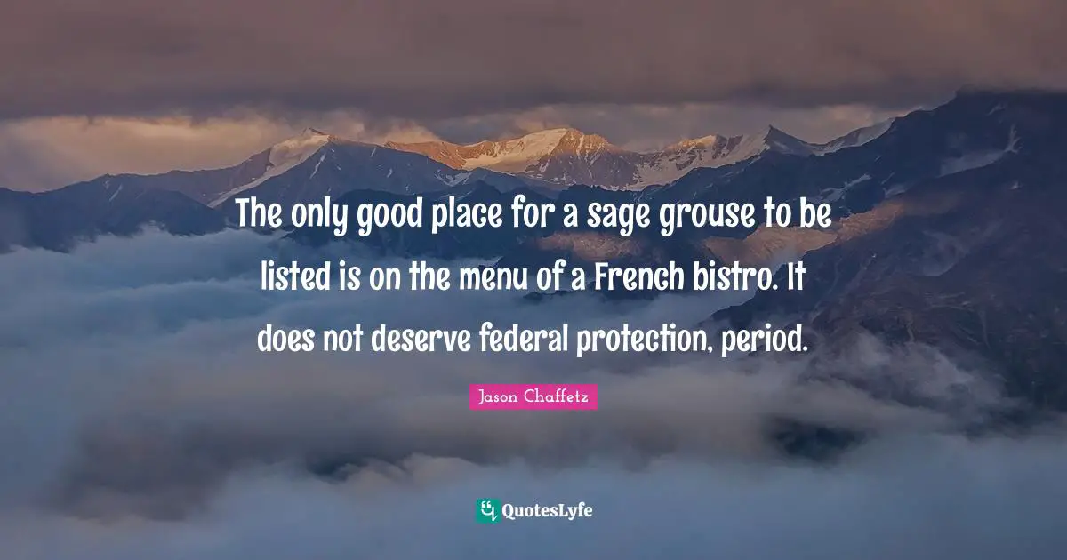 The only good place for a sage grouse to be listed is on the menu of a French bistro. It does not deserve federal protection, period.