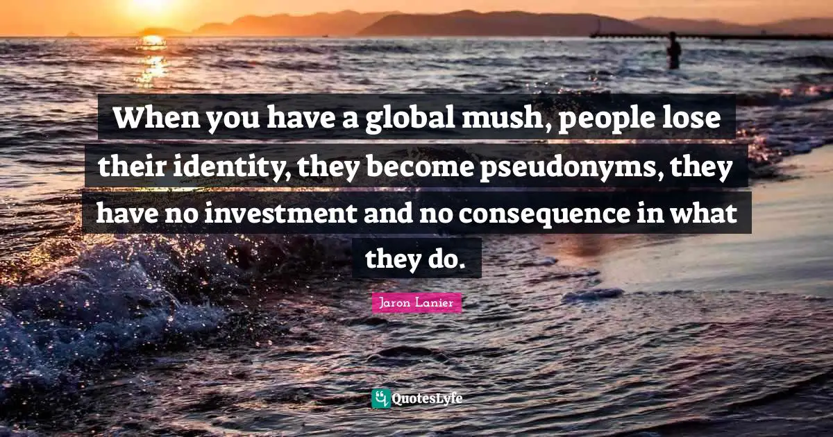 When you have a global mush, people lose their identity, they become pseudonyms, they have no investment and no consequence in what they do.