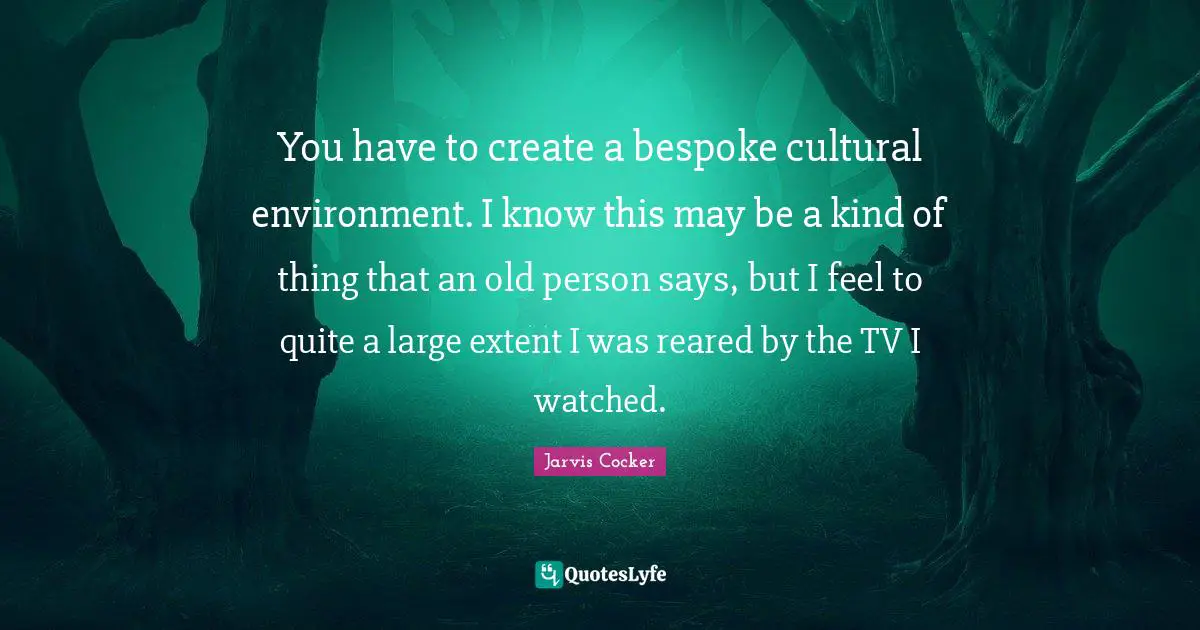 You have to create a bespoke cultural environment. I know this may be a kind of thing that an old person says, but I feel to quite a large extent I was reared by the TV I watched.