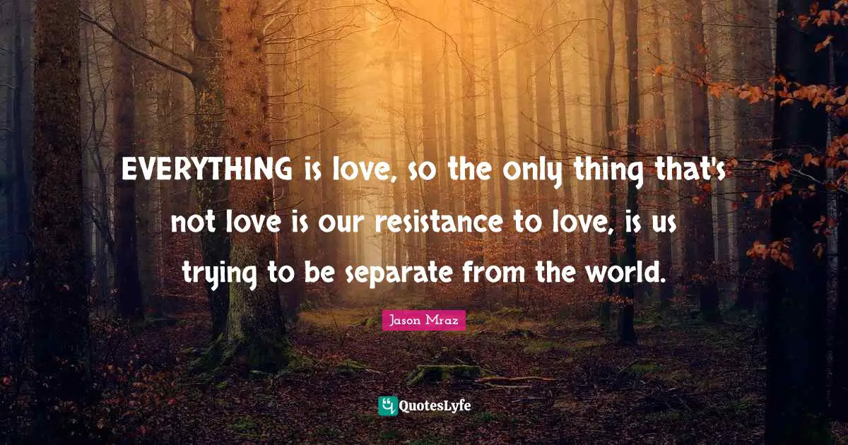 EVERYTHING is love, so the only thing that's not love is our resistance to love, is us trying to be separate from the world.