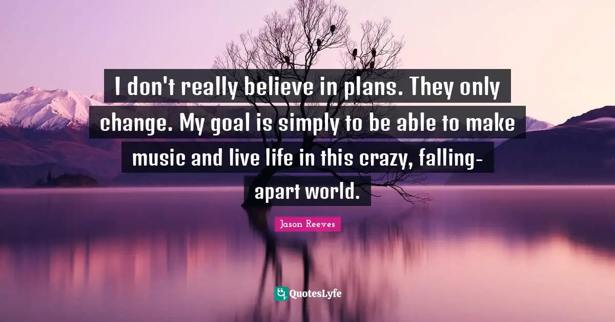 I don't really believe in plans. They only change. My goal is simply to be able to make music and live life in this crazy, falling-apart world.