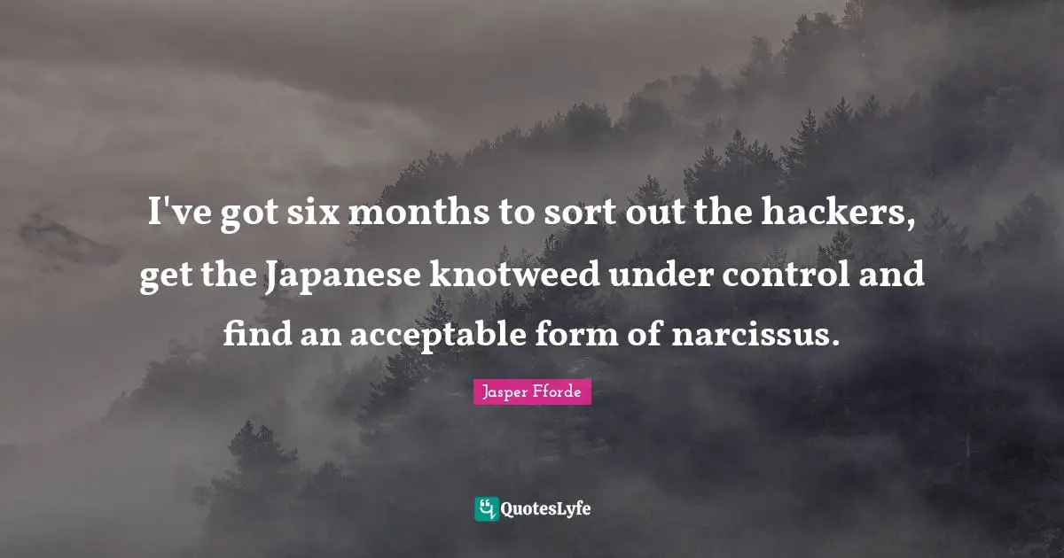 I've got six months to sort out the hackers, get the Japanese knotweed under control and find an acceptable form of narcissus.