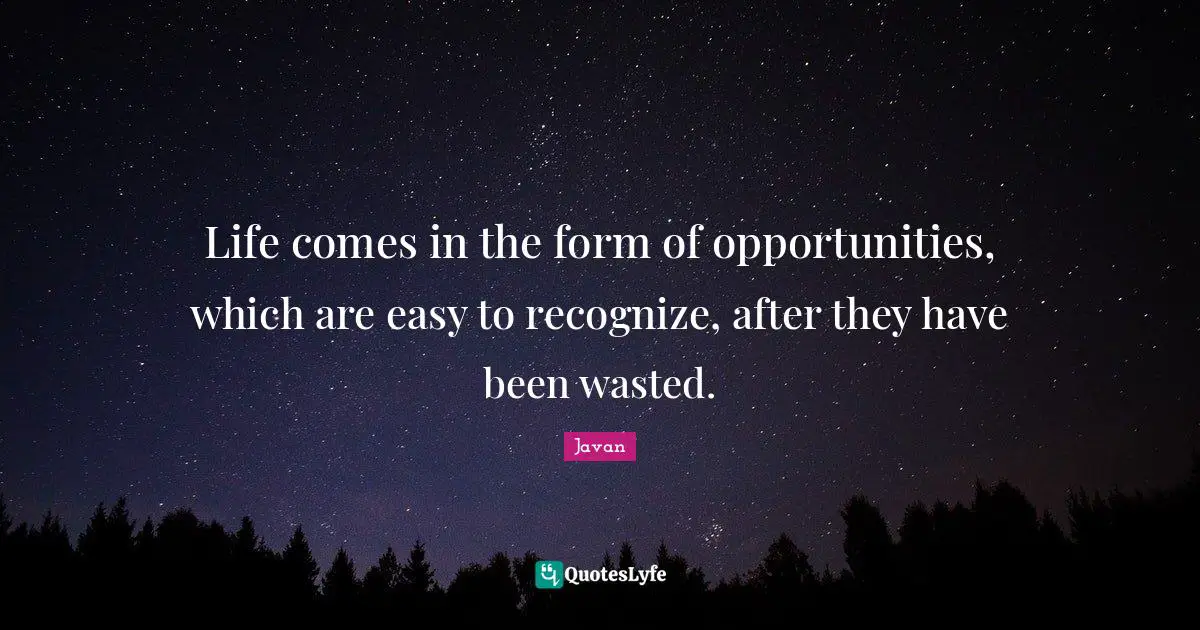 Life comes in the form of opportunities, which are easy to recognize, after they have been wasted.