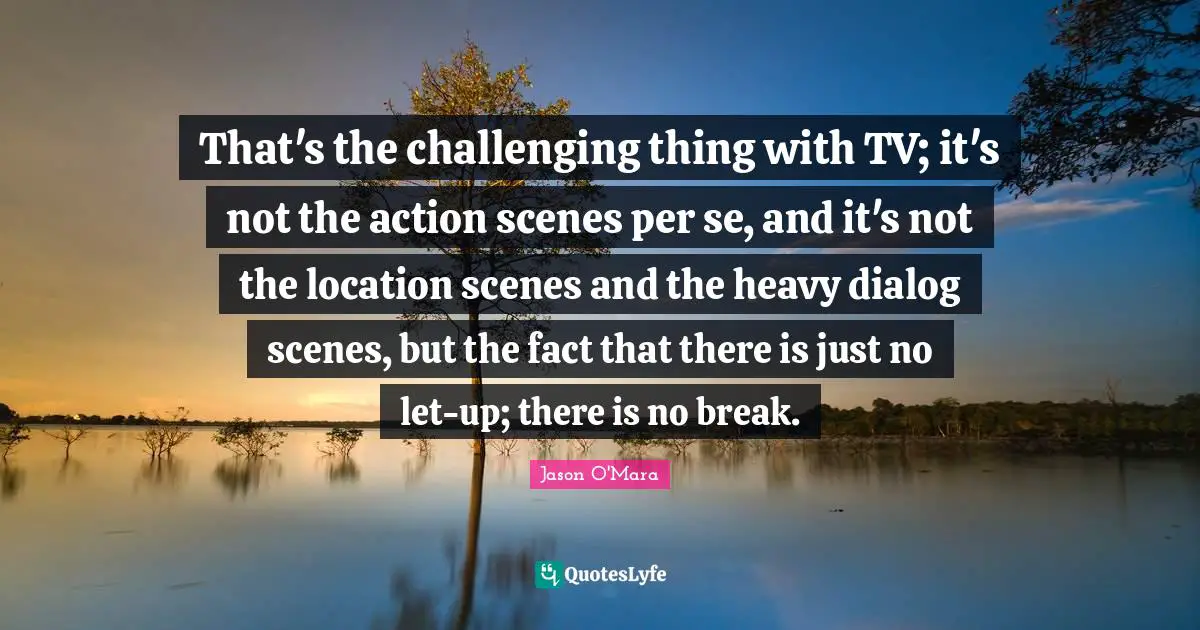 Jason O'Mara Quotes: "That's the challenging thing with TV; it's not the action scenes per se, and it's not the location scenes and the heavy dialog scenes, but the fact that there is just no let-up; there is no break."