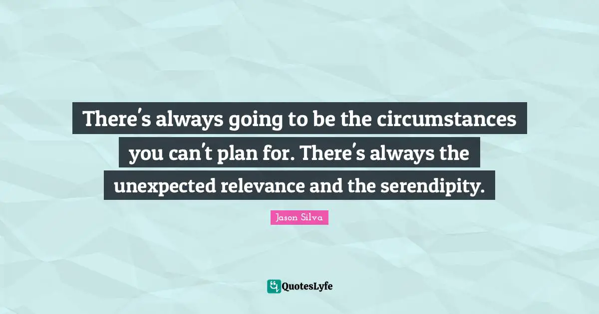 Serendipity Quotes: "There's always going to be the circumstances you can't plan for. There's always the unexpected relevance and the serendipity."