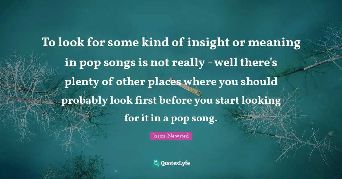 Jason Newsted Quotes: "To look for some kind of insight or meaning in pop songs is not really - well there's plenty of other places where you should probably look first before you start looking for it in a pop song."