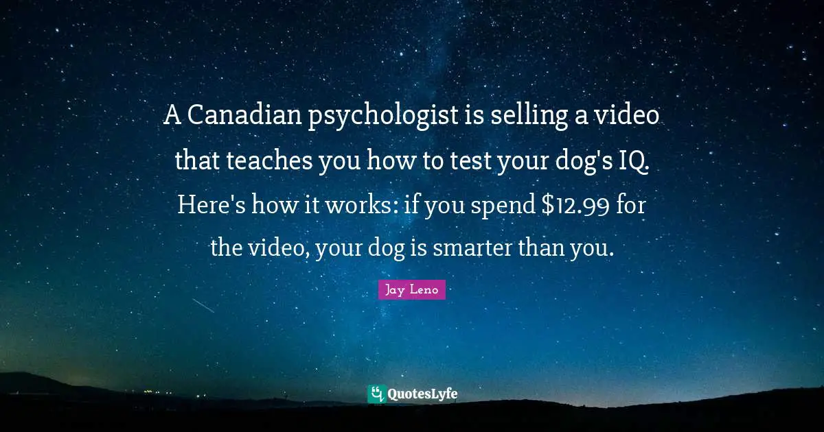 A Canadian psychologist is selling a video that teaches you how to test your dog's IQ. Here's how it works: if you spend $12.99 for the video, your dog is smarter than you.