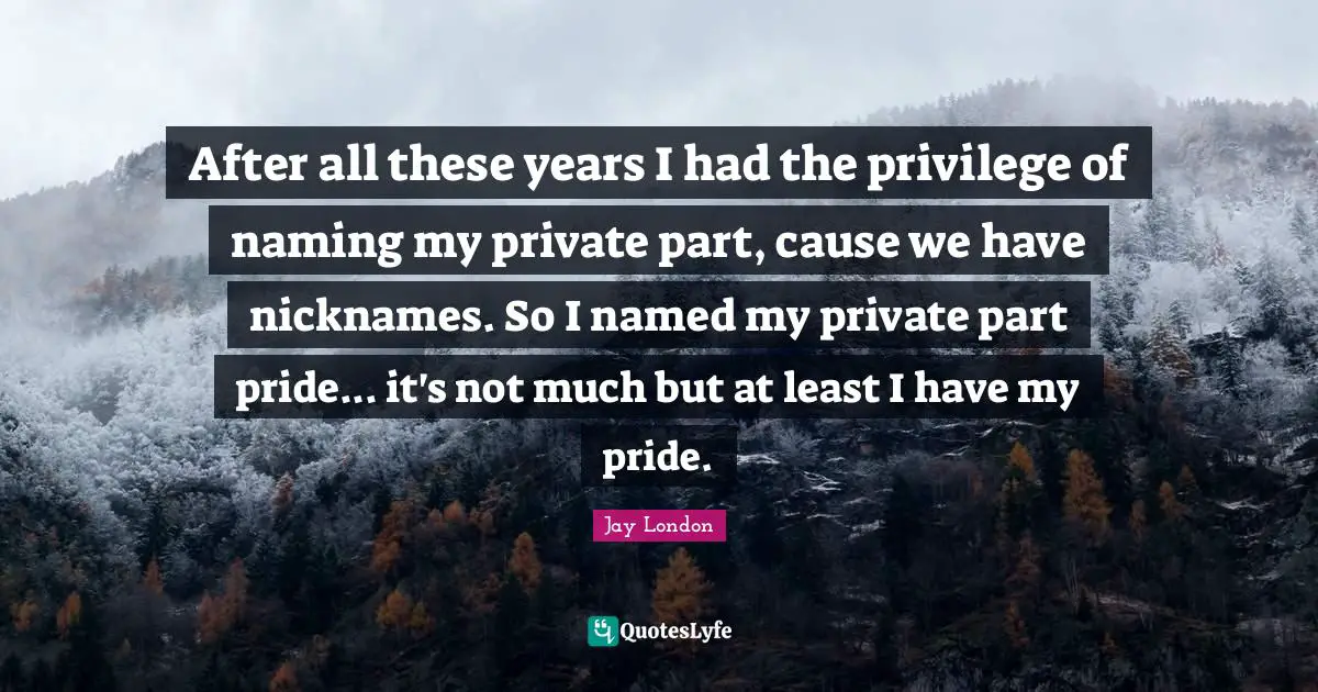 Nicknames Quotes: "After all these years I had the privilege of naming my private part, cause we have nicknames. So I named my private part pride... it's not much but at least I have my pride."