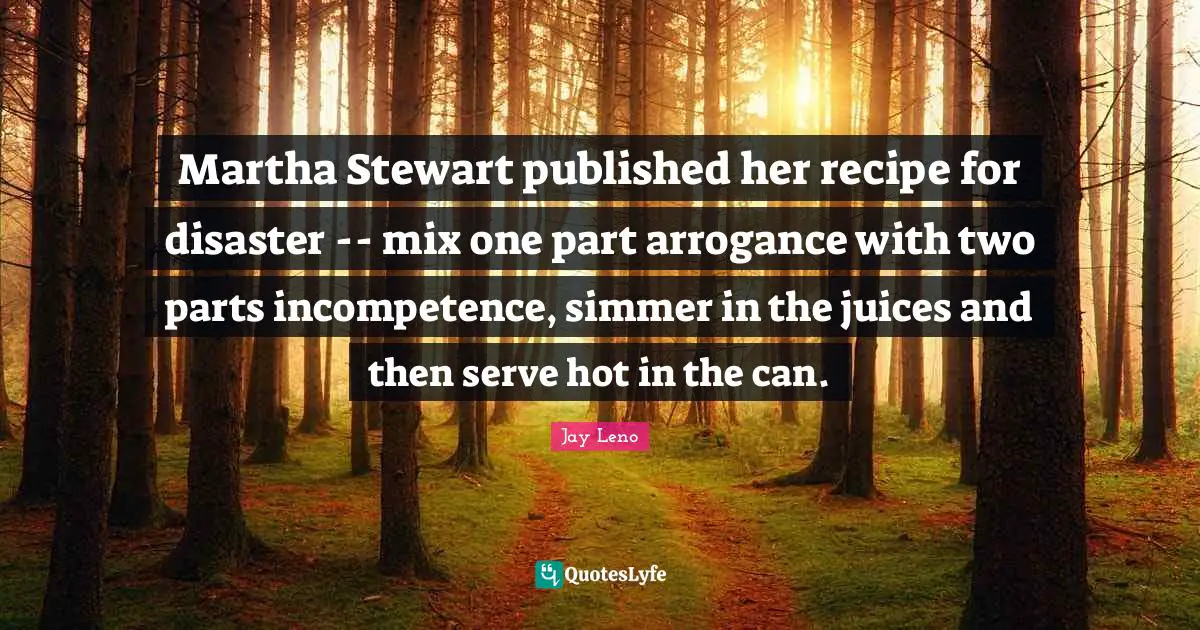 Martha Stewart published her recipe for disaster -- mix one part arrogance with two parts incompetence, simmer in the juices and then serve hot in the can.
