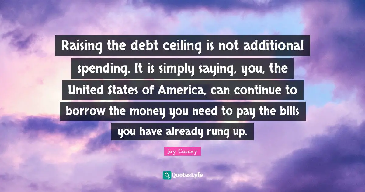 Raising the debt ceiling is not additional spending. It is simply saying, you, the United States of America, can continue to borrow the money you need to pay the bills you have already rung up.