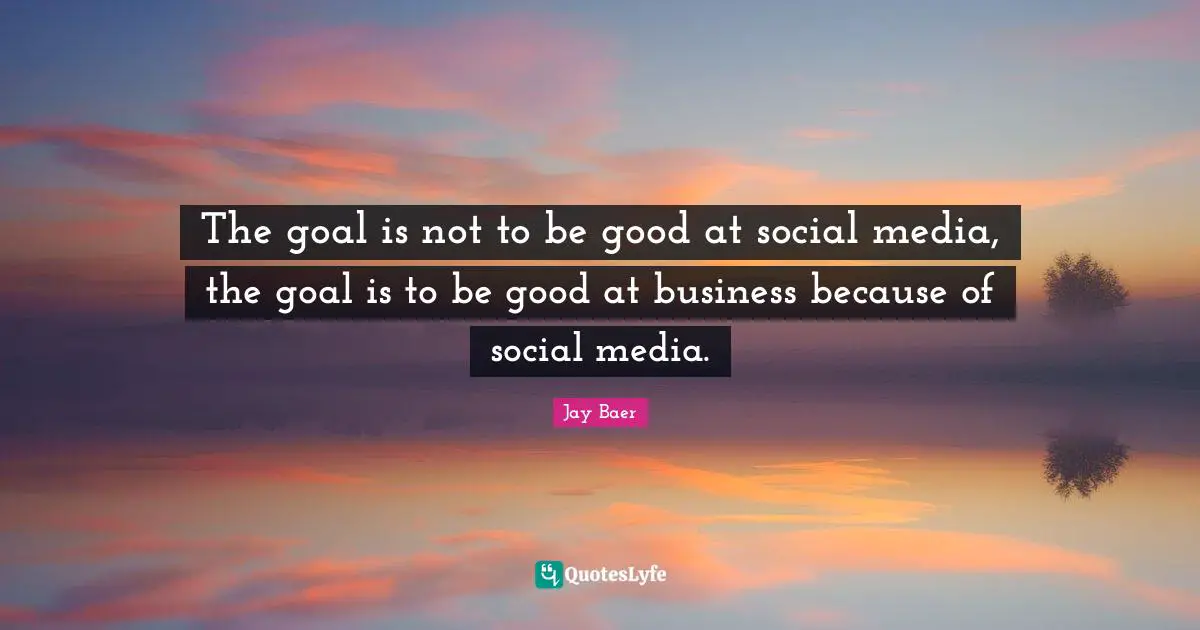 Social Media Quotes: "The goal is not to be good at social media, the goal is to be good at business because of social media."
