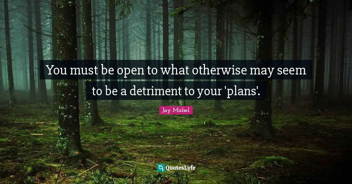 You must be open to what otherwise may seem to be a detriment to your 'plans'.