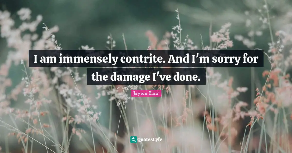 I am immensely contrite. And I'm sorry for the damage I've done.