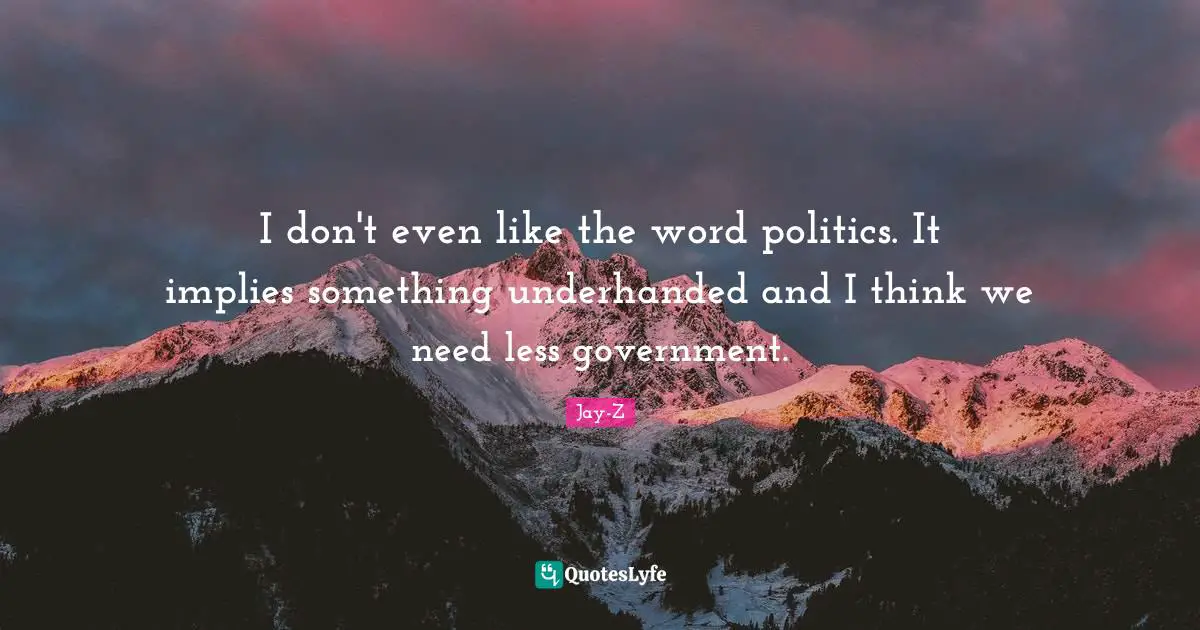 I don't even like the word politics. It implies something underhanded and I think we need less government.