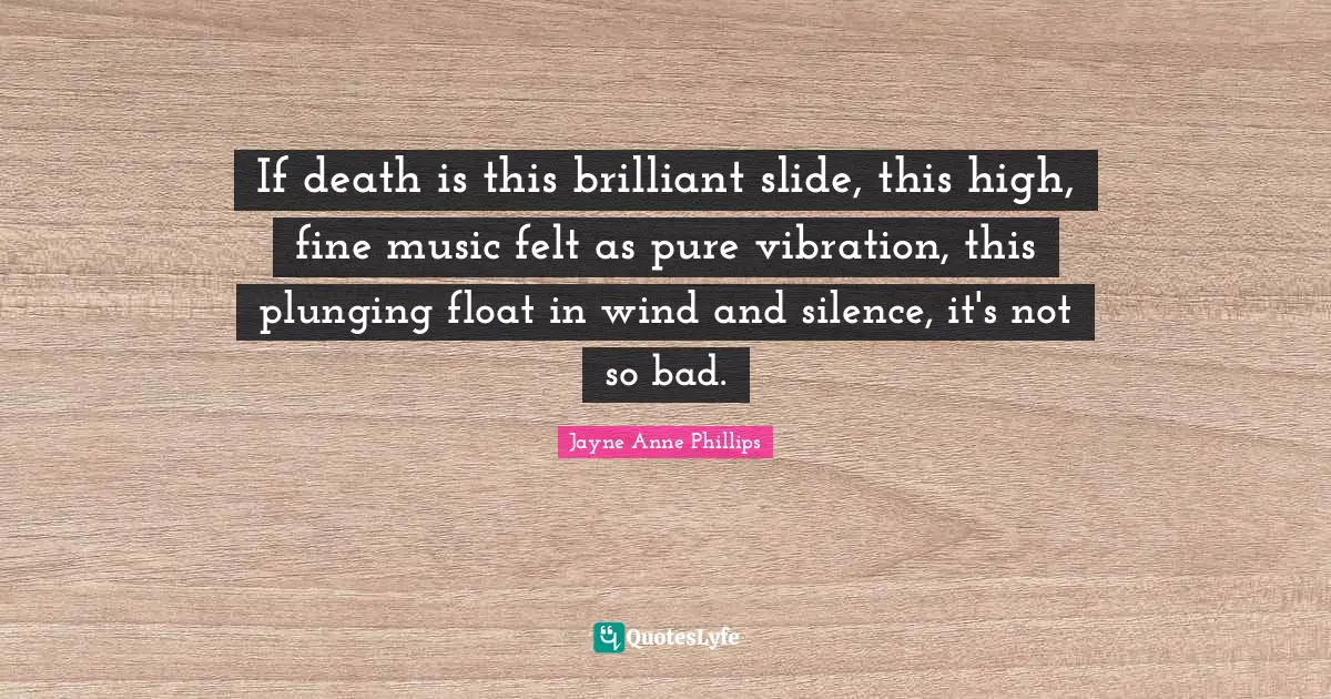 If death is this brilliant slide, this high, fine music felt as pure vibration, this plunging float in wind and silence, it's not so bad.