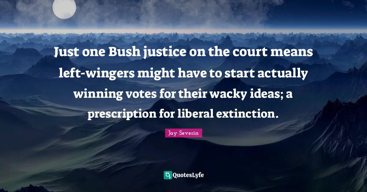 Just one Bush justice on the court means left-wingers might have to start actually winning votes for their wacky ideas; a prescription for liberal extinction.