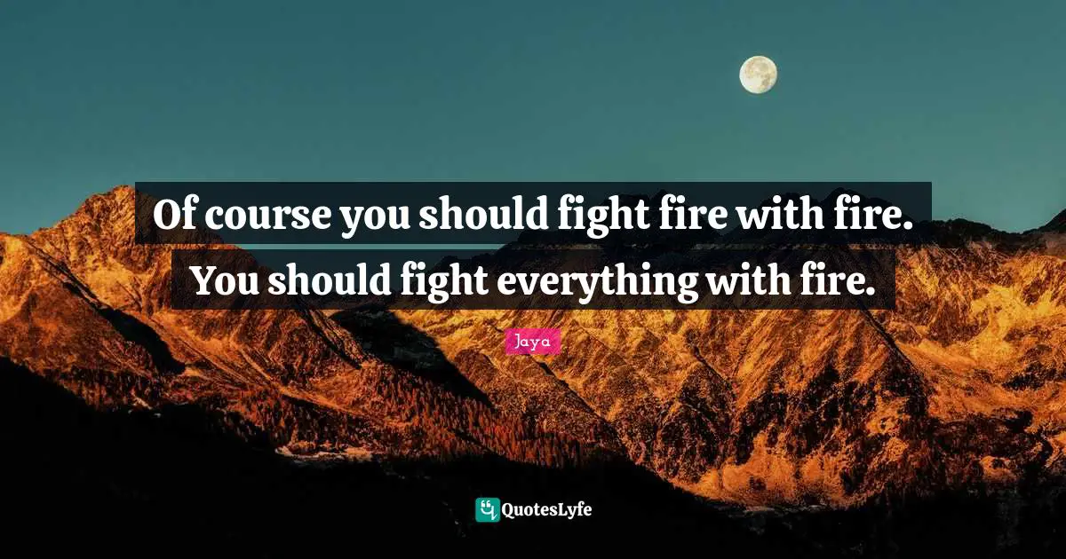 Of course you should fight fire with fire. You should fight everything with fire.