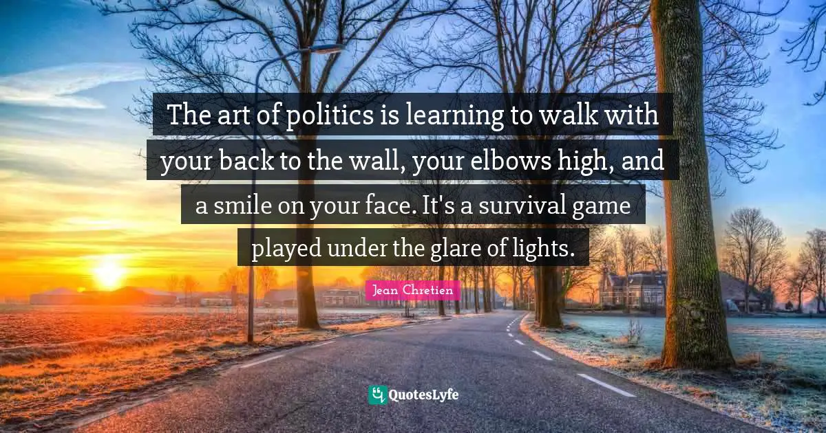Glare Quotes: "The art of politics is learning to walk with your back to the wall, your elbows high, and a smile on your face. It's a survival game played under the glare of lights."