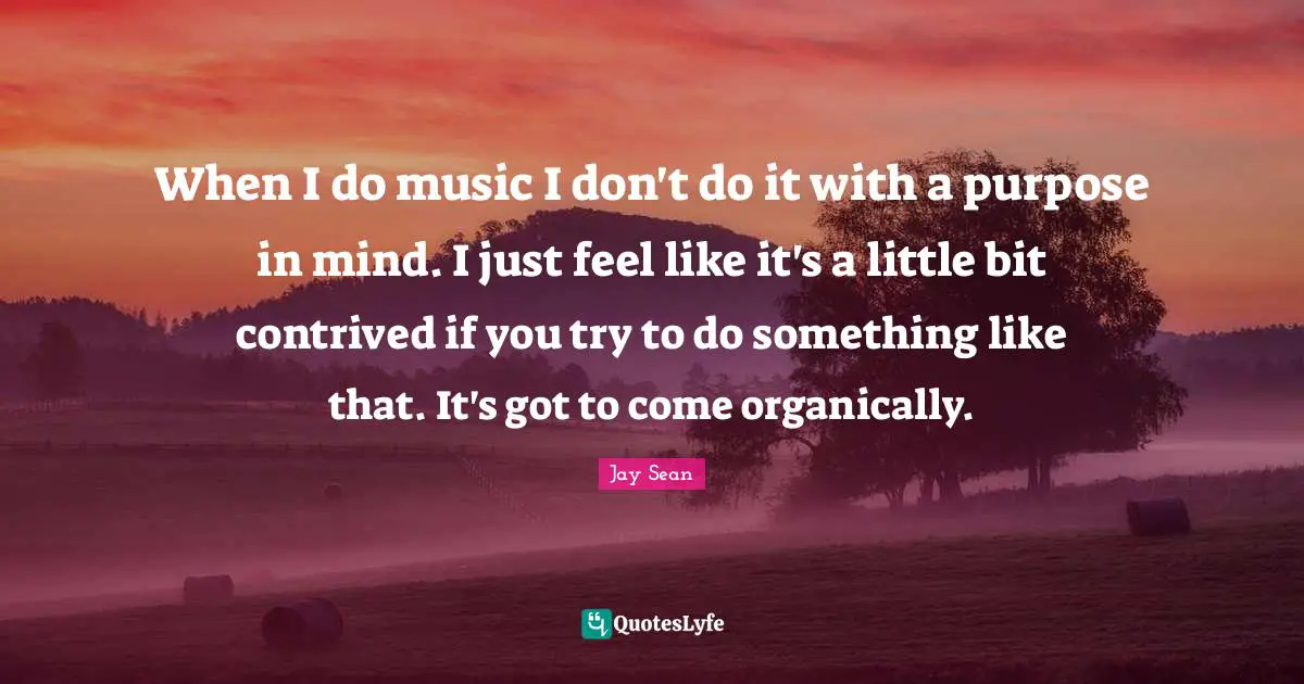 When I do music I don't do it with a purpose in mind. I just feel like it's a little bit contrived if you try to do something like that. It's got to come organically.