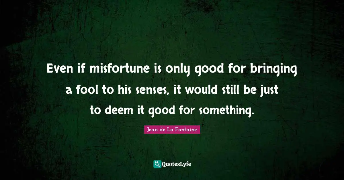 Even if misfortune is only good for bringing a fool to his senses, it would still be just to deem it good for something.