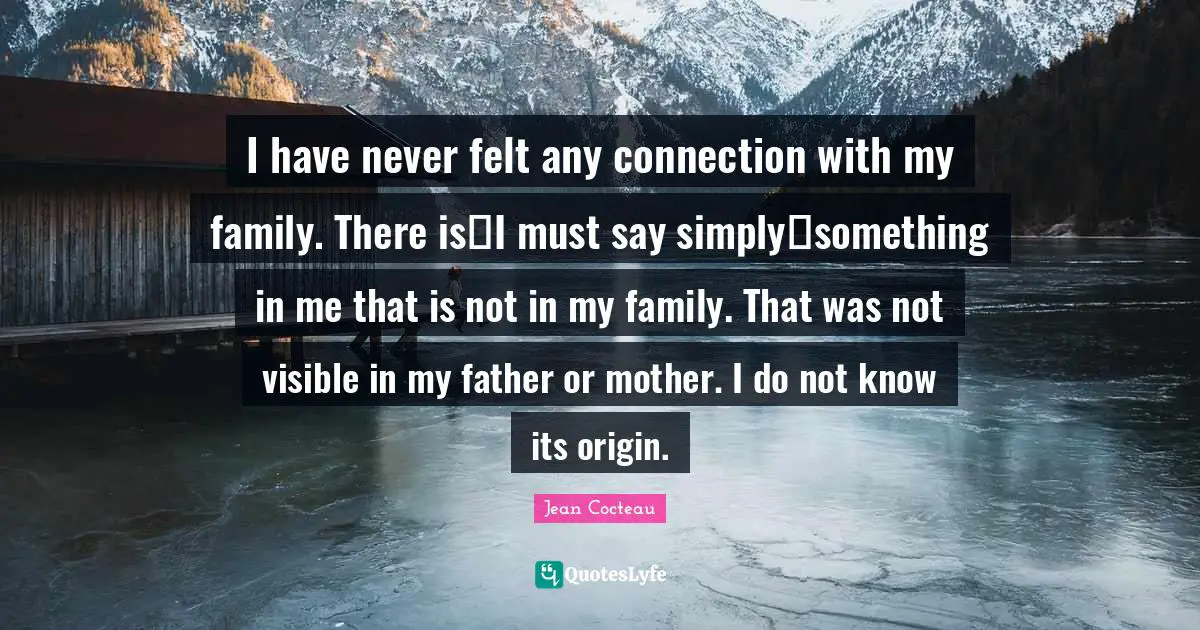 I have never felt any connection with my family. There isI must say simplysomething in me that is not in my family. That was not visible in my father or mother. I do not know its origin.