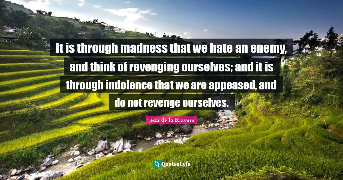 It is through madness that we hate an enemy, and think of revenging ourselves; and it is through indolence that we are appeased, and do not revenge ourselves.