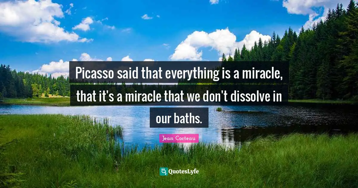 Picasso said that everything is a miracle, that it's a miracle that we don't dissolve in our baths.