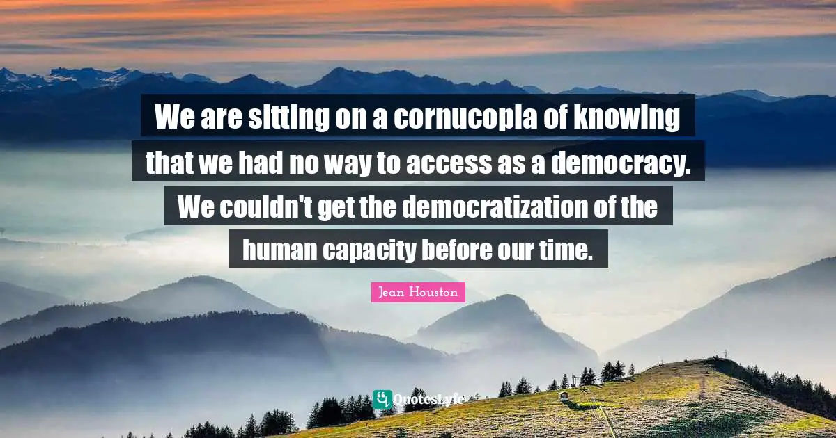 We are sitting on a cornucopia of knowing that we had no way to access as a democracy. We couldn't get the democratization of the human capacity before our time.