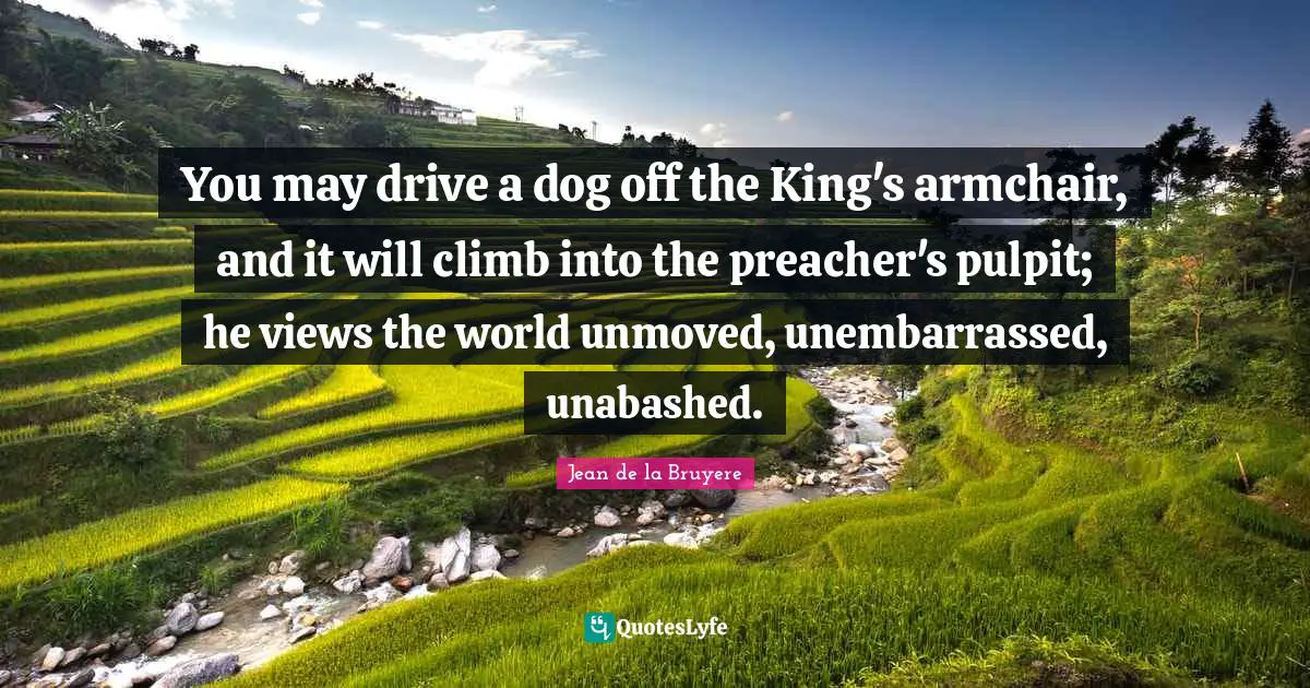 You may drive a dog off the King's armchair, and it will climb into the preacher's pulpit; he views the world unmoved, unembarrassed, unabashed.