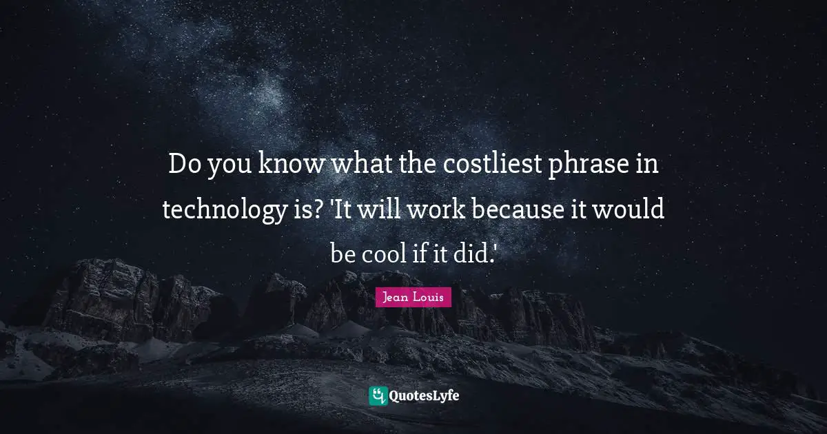 Do you know what the costliest phrase in technology is? 'It will work because it would be cool if it did.'
