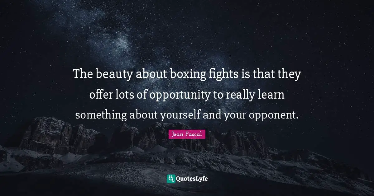 The beauty about boxing fights is that they offer lots of opportunity to really learn something about yourself and your opponent.