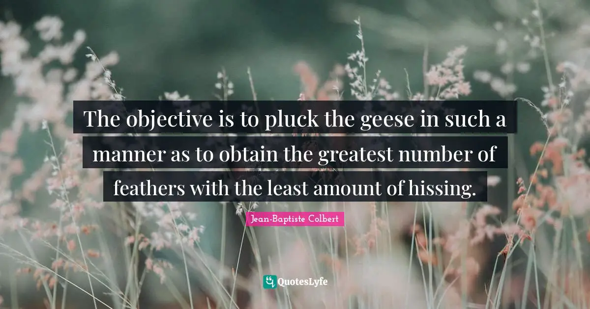 Geese Quotes: "The objective is to pluck the geese in such a manner as to obtain the greatest number of feathers with the least amount of hissing."
