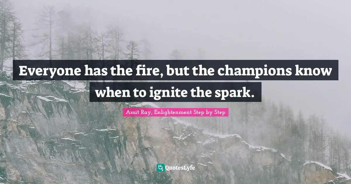 Amit Ray, Enlightenment Step by Step Quotes: Everyone has the fire, but the champions know when to ignite the spark.