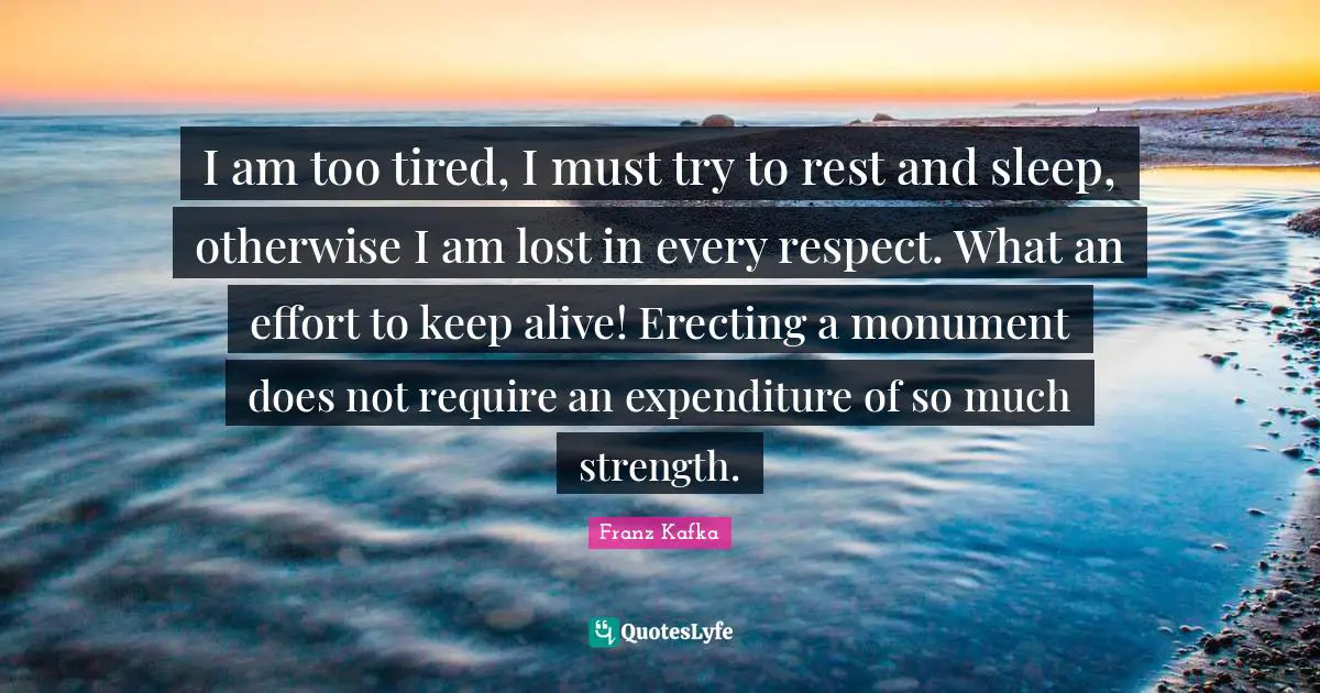 I am too tired, I must try to rest and sleep, otherwise I am lost in every respect. What an effort to keep alive! Erecting a monument does not require an expenditure of so much strength.