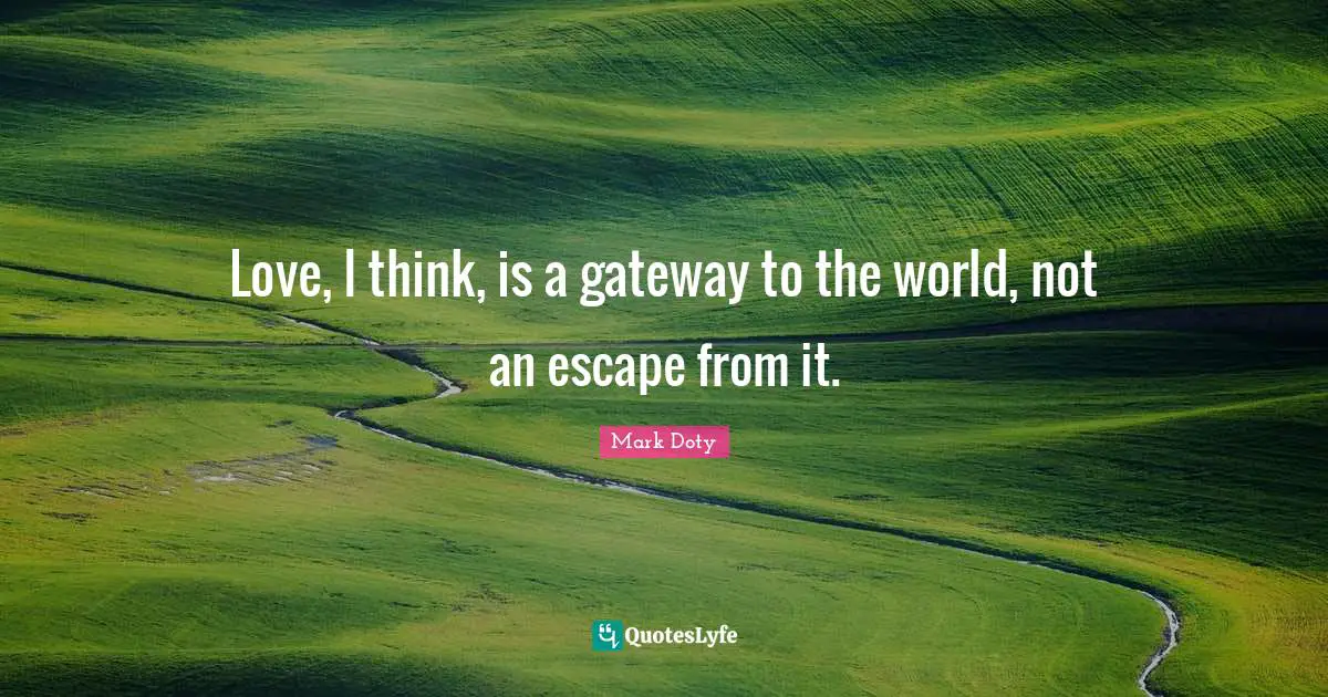 Love, I think, is a gateway to the world, not an escape from it.